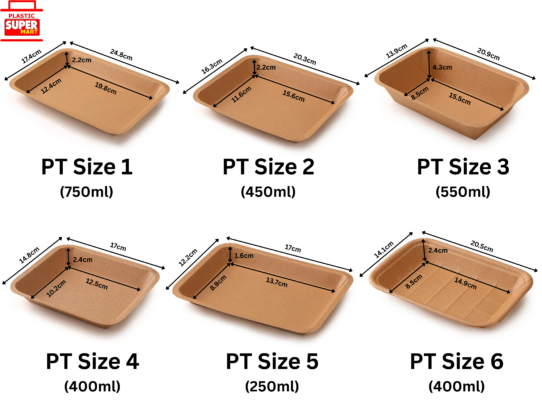 All avaliable sizes of Kraft Food Plates Tray