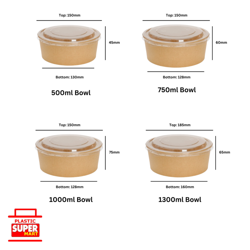 Kraft Paper Round Bowl with Lid : Plasticsupermart Singapore